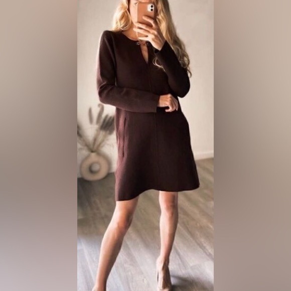 Zara Brown Long Sleeve Knit Sweater Dress With Cutout - Picture 4 of 14